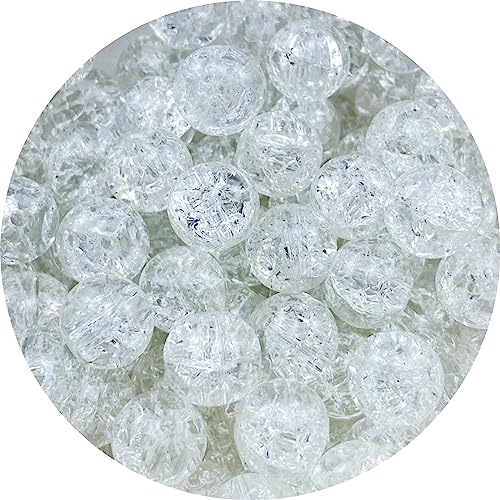 100pcs Crackle Glass Beads 10mm Round Crystal Glass Spacer Crafts Beads for Jewelry Making Necklace Bracelet Earrings DIY Crafts(White) - color: White, size: 10mm