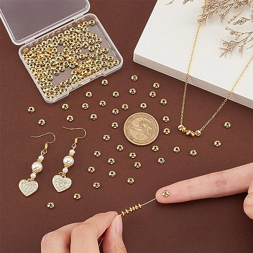 PH PandaHall 200pcs 18K Gold Flat Spacer Beads, 5mm Rondelle Heishi Beads Disc Loose Bead Metal Spacers for Heishi Clay Bead Summer Stackable Necklace Bracelet Jewelry Making - size: 1.5mm