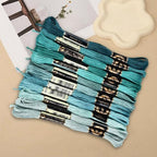 12 Skeins 6 Strands Green Embroidery Floss Thread Polyester Variegated Gradient Cross Stitch Threads Friendship Bracelets String Bulk for Jewelry Making Hand Sewing Knitting Stitching Crafts - color: Dark Green