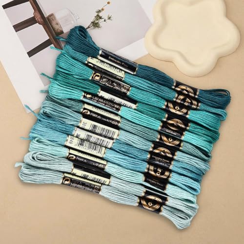 12 Skeins 6 Strands Green Embroidery Floss Thread Polyester Variegated Gradient Cross Stitch Threads Friendship Bracelets String Bulk for Jewelry Making Hand Sewing Knitting Stitching Crafts - color: Dark Green