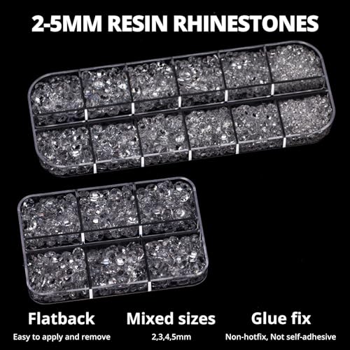 7500Pcs Transparent Clear Rhinestones Flatback with b7000 Glue for Crafts Clothing Crafting Shoes Tumblers Cups Jeans Bedazzling, Resin Rinestones Gems Flat Back Crystals Diamonds 2-5mm - color: Transparent 2-5mm, size: Small Pack + 3pcs Glue