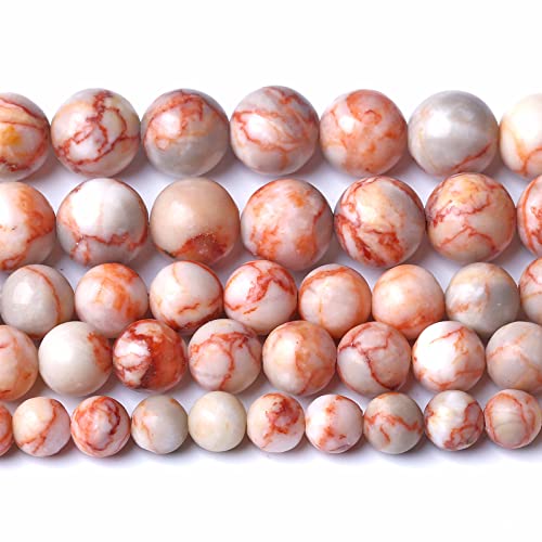 6MM 60PCS Natural Stone Red Network Jasper Loose Beads for Jewelry Making DIY Bracelet - color: Red Network, size: 6mm