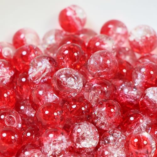 100Pcs 10mm Crackle Glass Beads for Jewelry Making - Round Spacer Crystal Beads Bulk, DIY Craft Supplies for Necklace Bracelet Earrings (Ruby red Transparent) - color: Ruby red Transparent