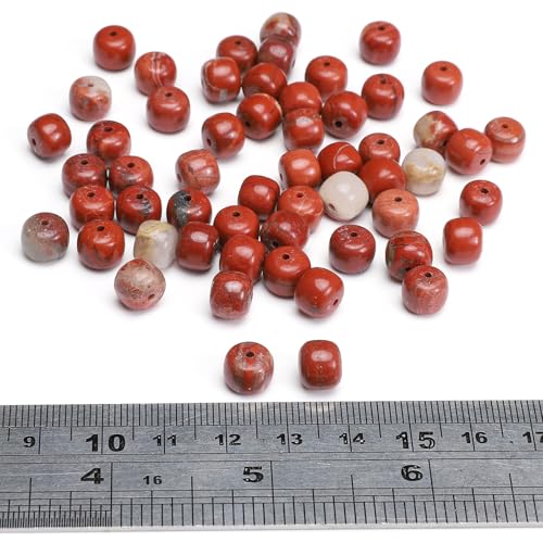 BEADIA Natural Redstone Flat Cut Round Drum Stone 8mmx7mm Loose Semi Gemstone Beads for Jewelry Making 38cm - color: Redstone