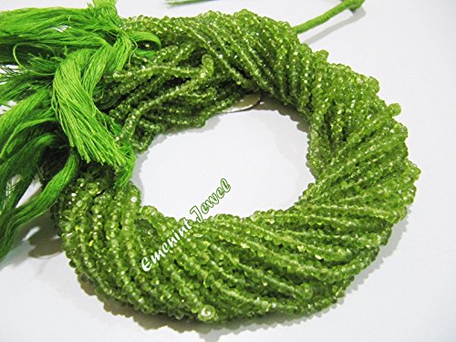 AA Quality Natural Peridot Rondelle Faceted 3-4mm Beads, Natural Gemstone Strands 14 inches Long, Semi Precious Stone Beads