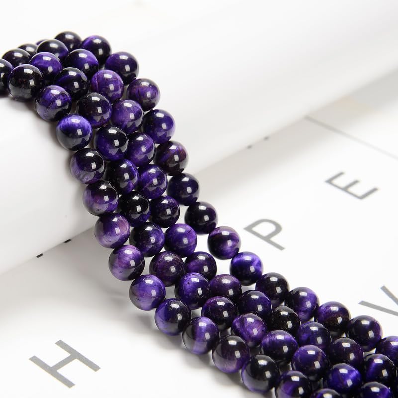 120pcs(2 Strand/Set) 6mm Purple Tiger Eye Stone Beads with Energy Power, Smooth Round Gemstone Beads for Jewlery Bracelets Earrings Making DIY - color: Purple Tiger Eye, size: 6mm