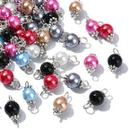 Ipotkitt 100 Pcs Colorful Pearlized Glass Pearl Charms Two Hole Round Links Charms End Drop Bead Connectors for DIY Jewelry Making - color: 100pcs-Glass Pearl Links-17x8mm