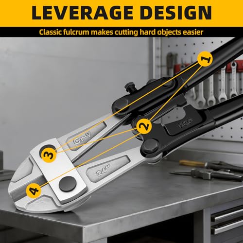 GRENPRO 24” Bolt Cutter, CRV Chrome Vanadium Steel Blade, Yellow & Black Non-Slip Handle, Professional Heavy-Duty Cutter - style: 24" Bolt Cutter