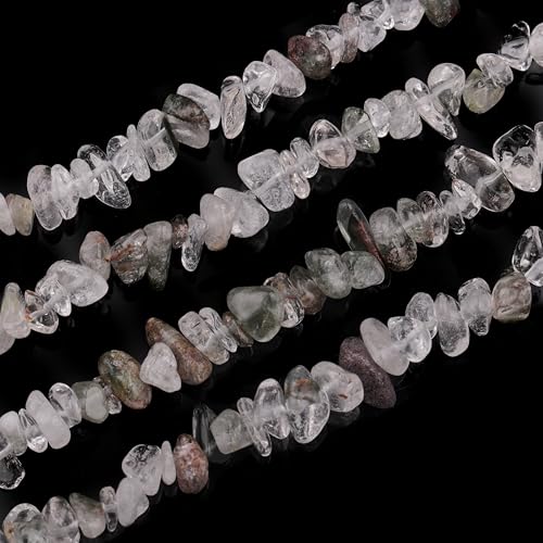 400pcs Natural Chip Stone Beads for Jewelry Making Green Ghost Quartz 5-8mm Irregular Gemstones Healing Crystal Loose Rocks Bead Hole Drilled for Ring Earrings Necklace Bracelet Making DIY Art Crafts - color: Green Ghost(2 Strands-62")