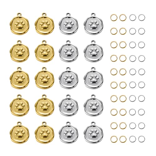 UMAOKANG 20pcs Stainless Steel Jewelry Making Charm Set Paw Charm Pendant for Women Necklace Bracelet DIY Bulk Charms - color: Paws Gold Silver