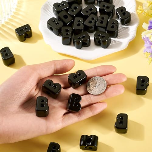 Craftora 30Pcs 20mm Black Large Letter Beads, Acrylic Big Alphabet Beads, Jumbo Initial Letter B Bead with Large Hole for Friendship Bracelets Keychain Bag Charms Shoelaces - color: Letter B