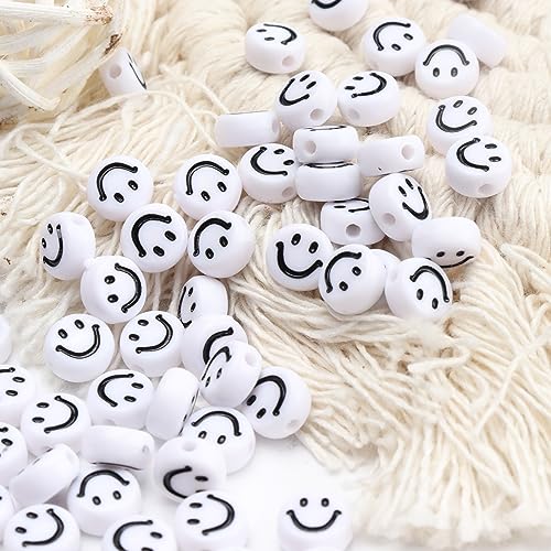100Pcs Letter Beads - 4x7mm White Round Acrylic Alphabet & Smiley Face Beads for Jewelry Making DIY Bracelets, Necklaces & Key Chains - color: Smiley Face 100Pcs