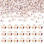 FASHEWELRY 500Pcs White Golden Letter Beads 4.5mm Square Alphabet Beads Acrylic Cube Letter U Beads for Friendship Bracelet Necklace Keychains Jewelry Making - color: Letter U