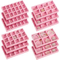 Junkin 12 Pcs Jewelry Tray Velvet Stackable Jewelry Organizer Trays Divided Earring Accessories Storage Containers Box (Rose Red) - color: Pink