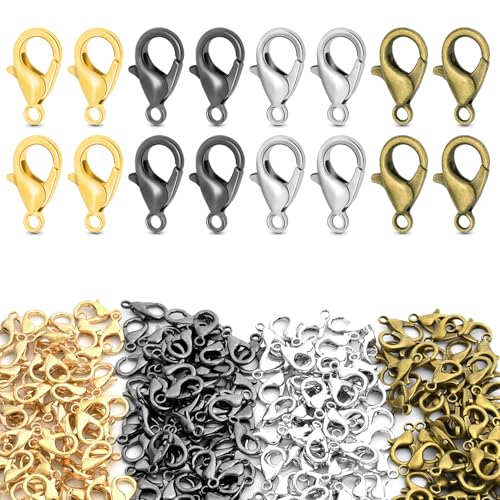 CooBigo 120pcs 12mm Lobster Clasps, Tiny Metal Alloy Lobster Claw Clasps for Necklace Bracelets Clip, Keychain Ring, Jewelry Making Accessories (Assorted) - color: 12mm Lobster Clasps Assorted