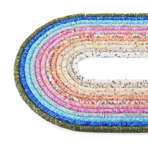 Elecrelive 12 Colors Polymer Clay Bead Strands 5.5mm Flat Round Heishi Disc Loose Spacer Beads Summer Bracelet Kit for Chocker Necklace Earring DIY Crafts - color: Mix 12 Colors