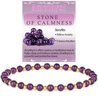 QOGIR 14k gold Handmade Healing Bracelet, Natural Gem Stone Crystal Elastic Gold Bracelet - color: Amethyst - Calmness, size: 4m