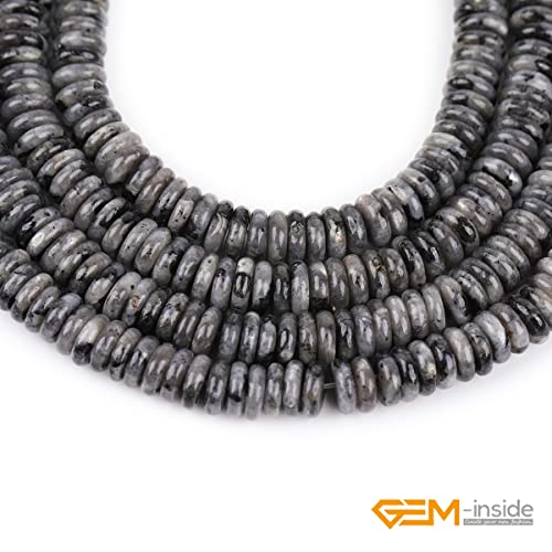 GEM-Inside 2x6mm Natural Black Larvikite Stone Heishi Disc Rondelle Spacer Beads for Jewelry Making Full 15" Strand Energy Stone Healing Power Crystal - color: Black Larvikite