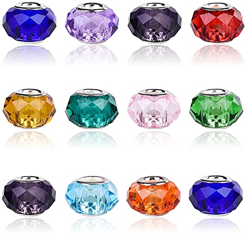 AIPRIDY 100Pcs 15x11mm Painting Murano Large Hole Glass Beads Mix Color with Silver Brass Cores European Charm fit Bracelet Necklace (Faceted) - color: Faceted