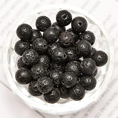 NCB 200pcs 6mm Black Volcanic Lava Beads Natural Semi Precious Beads Round Smooth Gemstones Loose Spacer Beads Charms for Necklaces Bracelets Jewelry Making (Black Volcanic Lava, 6mm 200Beads) - color: Black Volcanic Lava, size: 6mm 200Beads