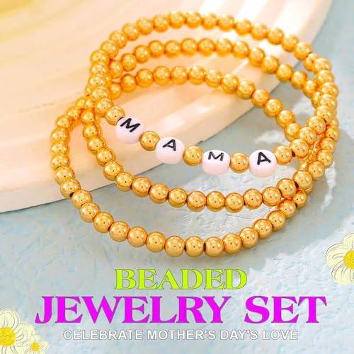 JEWEKY Easter Heishi Bracelets Gold Beaded Polymer Clay Bunny Pendant Bracelet Jewelry Accessories - color: B-Mother's Day
