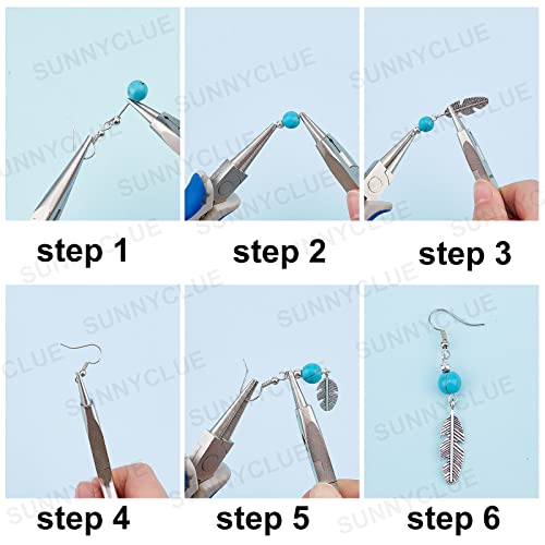 SUNNYCLUE 1 Box DIY 12 Pairs Turquoise Bead Dangle Earrings Making Kit Alloy Enamel Leaf Feather Pendants Charms with Eye Pin & Earring Hooks for DIY Earring Jewelery Making, Antique Silver - color: 1 Box Diy 12 Pairs Turquoise Bead Earrings Kit