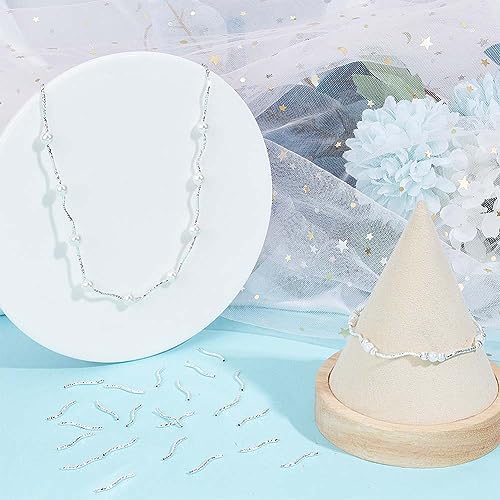 CREATCABIN 40 Pcs Curved Fish Scale Noodle Tube Beads 925 Sterling Silver Plated Brass Long Curved Twist Tube Beads Spacer Connectors Bulk for Jewelry Making Charms Accessories 20mm - color: 03-silvery