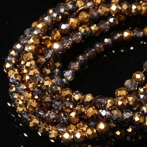5 Strands 3mm Transparent Gold Half Plated Faceted Rondelle Beads, Songxi Glass Beads for Keychain Making Necklace Earring Jewelry Making for Gemstone DIY Craft Supplies - color: Gold, size: 3mm(5 Strands)