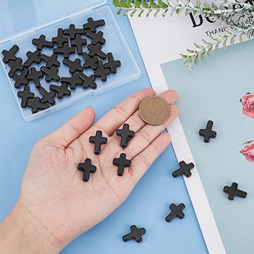SUNNYCLUE 1 Box 40Pcs Black Cross Beads Easter Turquoise Cross Beads Bulk Mini Stone Gemstone Small Spacers for Jewelry Making Charms Rosary Beading Kit Bracelet Necklace Supplies Craft - color: 40pcs 15x20mm Black Cross Beads