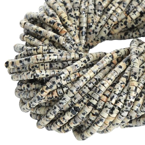 150pcs 2x4mm Natural Dalmation Jaspers Tube Shape Beads Loose Flat Round Cylinder Flat Spacer Green Stone Beads for Bracelet Earrings Jewelry Making - color: Dalmatian Jasper, size: 2x4mm Tube shape