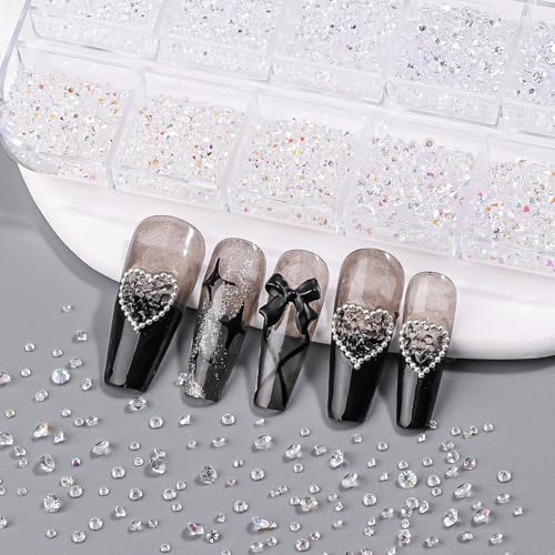 6800Pcs White AB Resin Rhinestones, 1.5mm 2mm 3mm Pointed Bottom Crystals Stones Diamonds Nail Gems Bedazzler Kit with Pickup Tools for Nails Face Eyes Makeup Tumblers Crafts (25-K1-pointed-white) - color: 25-K1-pointed-white