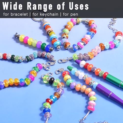 100pcs Large Hole Spacer Beads for Bracelet Necklace Pen & Keychain Making, European Glass Jewelry Findings & Supplies, Bubble Gum Beads, Mixed Style (100Pcs European) - color: 100Pcs European