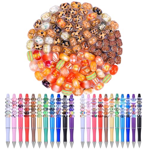 100 Pieces Assorted European Large Hole Fairy Wand Garden Beads, Mixed Color Lampwork Spacer Craft Beads for DIY Jewelry Making Supplies (Orange) - color: Orange