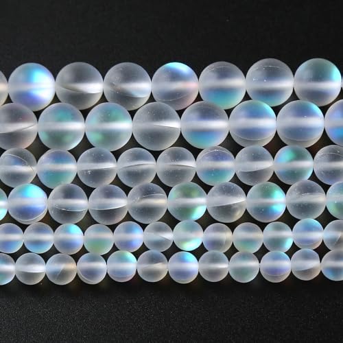60pcs 6mm Natural White Mystic Aura Quartz Beads Frosted Matte Moonstone Round Loose Beads For Jewelry Making DIY Bracelet Necklace 15" - color: Matte Moonstone Crystal Glass, size: 6mm