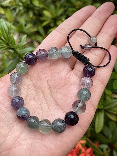 GAF TREASURES Grade A ++ Gemstone Round Bead Adjustable Bracelet 10mm, Genuine Crystal Bead Bracelet, Gift for Men & Women - color: Rainbow Fluorite