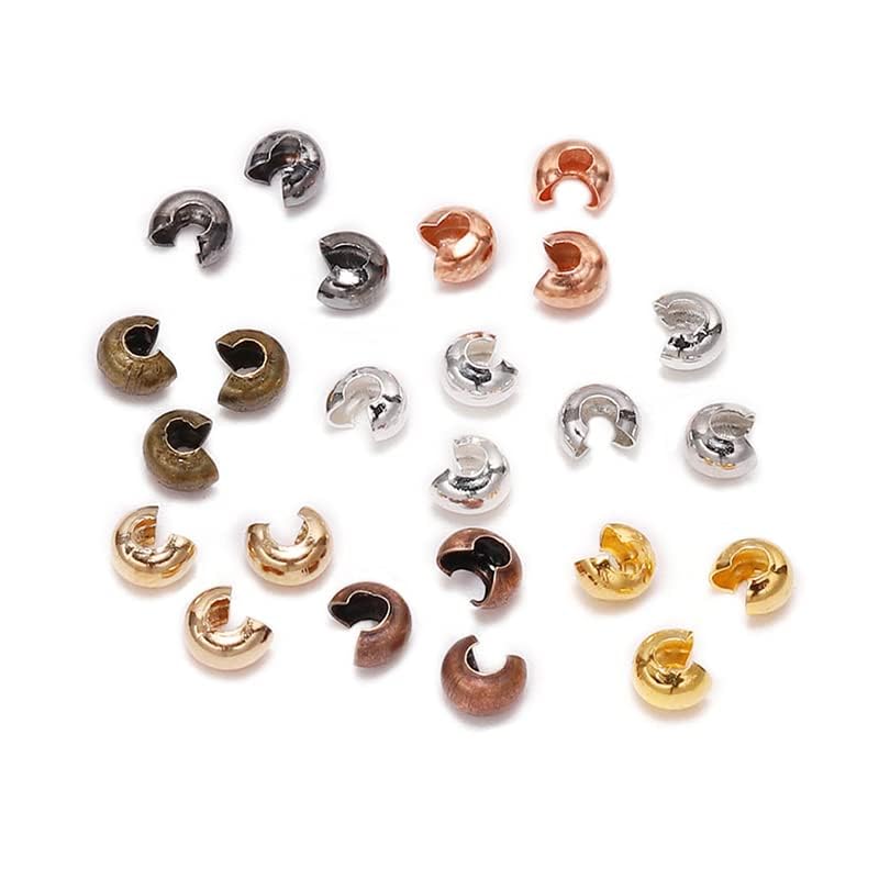 600 Pieces Crimp Bead Covers 4mm Open Half Round Crimp Bead Knot Cover Small Beads for Jewelry Craft Making - color: Multicolor