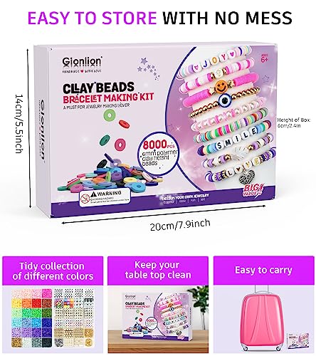 Gionlion Clay Beads Bracelet Making Kit, Pack 2 Boxes Preppy Letter Spacer Beads and Charms Kit for Friendship Jewelry Making, Arts and Crafts Gifts for Girls Ages 8-12 - style: Bright Pro