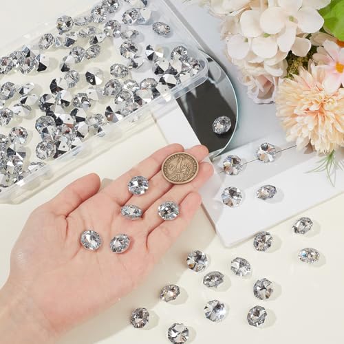 1 Box 120Pcs 14mm 2 Hole Octagon Beads Silver Crystal Glass Octagon Beads Chandelier Replacement Connector Suncatcher Faceted Spacer Prisms for DIY Lamps Hanging Ornament Pendant Jewelry - color: Silver