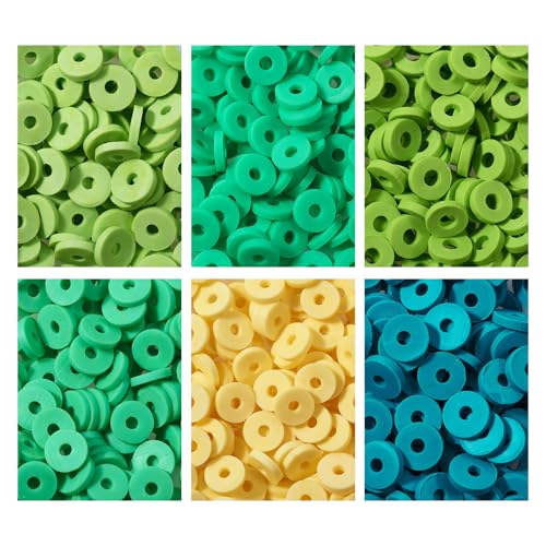 Elecrelive 5640Pcs Green Blue Clay Beads for Bracelets Making, 6mm Flat Round Heishi Beads Polymer Clay Chips for Chocker Necklace Earring DIY Crafts - color: Green Blue