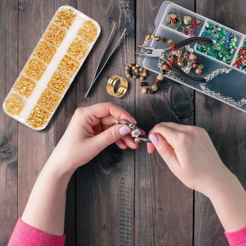 Phinus 1200P Gold Jump Rings, Jewelry Repair Kit with Jump Ring Pliers and Open Jump Rings, Assorted Sizes Jump Ring for Jewelry Making, Necklace, Keychains, Earrings, DIY Craft Making
