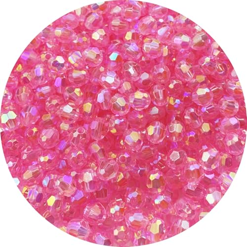200 PCS 10mm Acrylic Faceted Spacer Beads AB Color Glossy Round Loose Beads for Jewelry Making Bracelet Necklace Earring Ornament Wind Chimes Key Chains(Dark Pink AB) - color: Dark Pink AB, size: 10mm