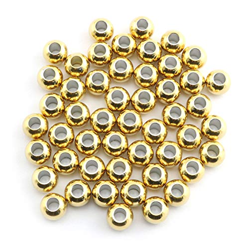 50-Pack 304 Stainless Steel Smooth Round Spacer Beads 3mm Hole,Seamless Loose Beads for Jewelry Making Findings DIY Crafts Accessories 8mm(Gold) - color: GOLD, size: 8x3
