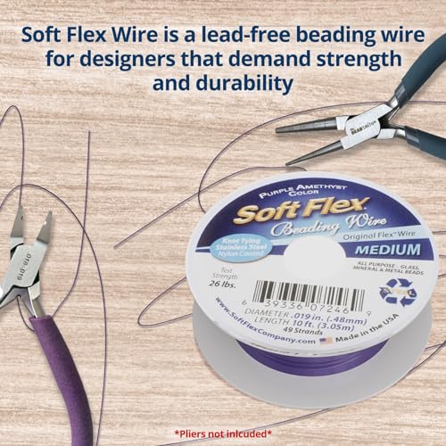 Soft Flex 49 Strand Beading Wire - Medium 0.19 Diameter - 10 Feet Nylon Design Wire - style: Purple Amethyst