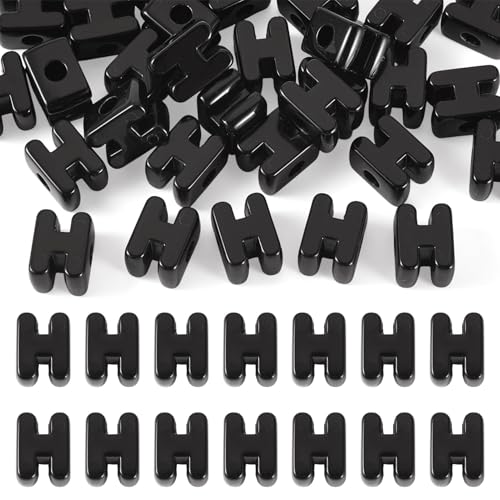 FASHEWELRY 30Pcs Acrylic Letter H Beads with Large Hole Big Plastic Letter Blocks European Beads 3D Letters Chunky Vowel Initial Alphabet Bead for Key Chains Necklace DIY Arts Craft Projects - color: Black, size: H