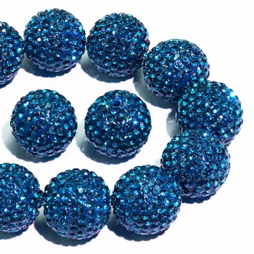 Dowarm 16MM Rhinestone Beads for Crafting, Round Polymer Clay Crystal Beads for Jewelry Making Bracelet Necklace Earring Beaded Pen, Fancy Shamballa Disco Diamond Bead, Peacock Blue, 20PCS - color: 11-Peacock Blue, size: 16MM