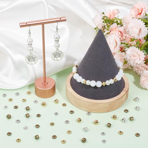 SUNNYCLUE 1 Box 240Pcs 12 Styles 6mm Spacer Beads Tibetan Style Alloy Spacer Beads Mini Antique Silver Gold Bronze Flat Round Daisy Bicone Retro Metal Bead for DIY Bracelet Necklace Jewelry Making