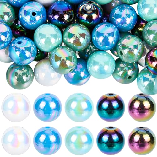 50Pcs 5 Colors White Chunky Beads 20mm Pen Beads Rainbow Acrylic Bubblegum Opaque Colorful Summer Round Ball Bubble Gum Smooth Spacer Charms Findings for Pens Necklace Bracelet DIY Crafts - color: Mixed Colors 4