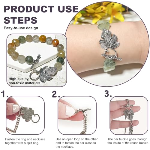 Heather's CF Toggle Jewelry Clasps – Durable Quality, Antique Grape Leaves Silver Finish Toggle Clasps & Closures for Necklace, Bracelet & Charms – Ideal for DIY, & Jewelry Making – Large (Set of 16) - color: Large silver toggle clasp