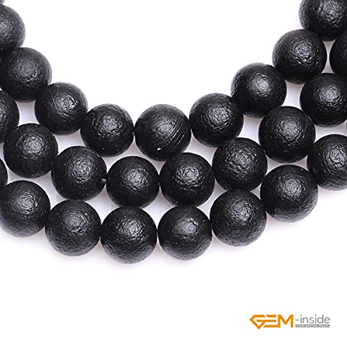 GEM-Inside Black Frost Spacer Agate Gemstone Loose Beads Natural Energy Power Beads for Jewelry Making 14mm Round 15 Inches - color: Black Agate, size: 14mm