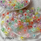 200pcs Ab Color Flower Bead Acrylic Colorful Beads Transparent Straight Hole Inner for DIY Jewelry Bracelet Necklace Phone Chain Keychain(ab Flower) - color: 200pcs-flower